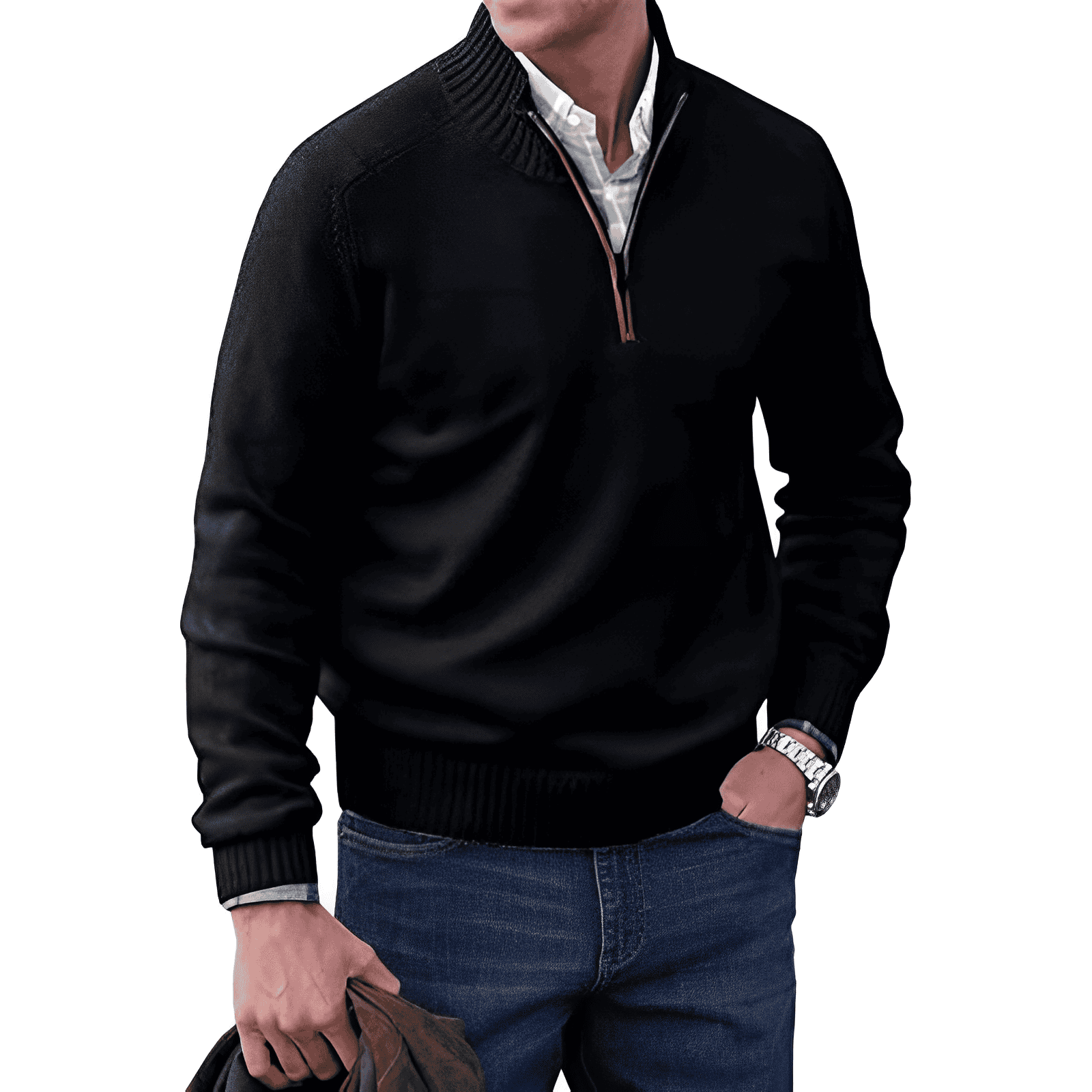 Luke Polished Zip-Up Sweater - Black