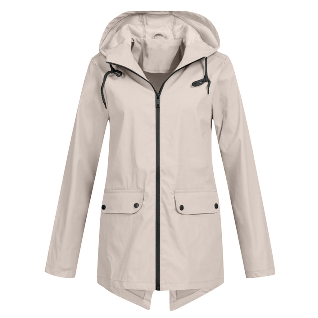 Francine Long Hooded Raincoat - Apricot