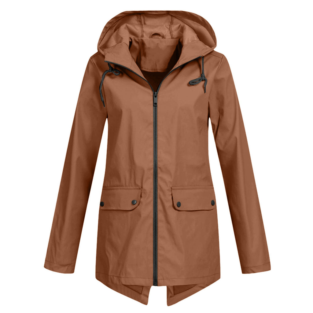 Francine Long Hooded Raincoat - Coffee