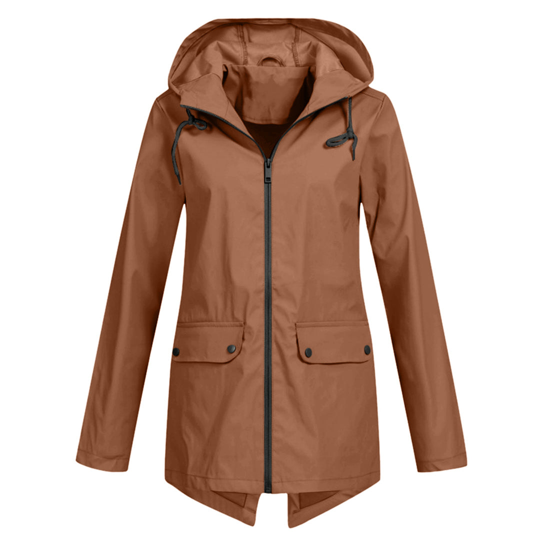 Francine Long Hooded Raincoat - Coffee