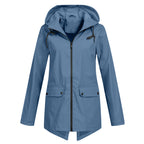 Francine Long Hooded Raincoat - Blue