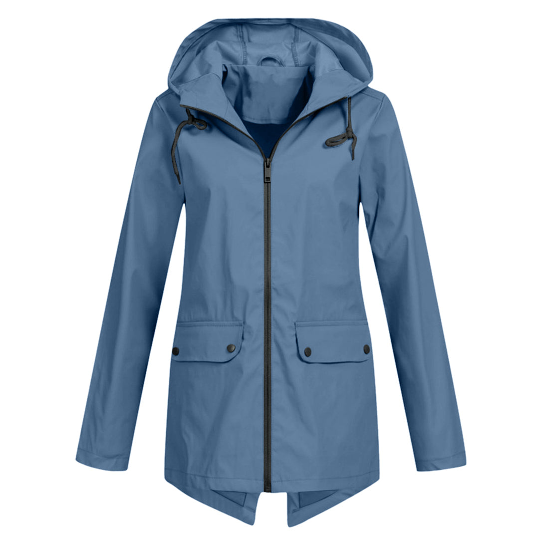 Francine Long Hooded Raincoat - Blue