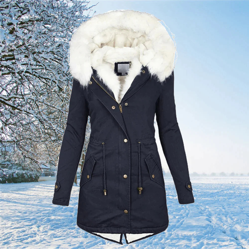 Annabelle Comfy Fur-Lined Jacket - Navy Blue