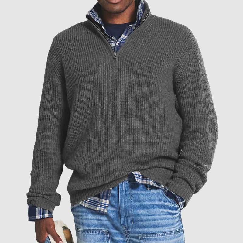 Joel Classic Zip Collar Sweater - Grey