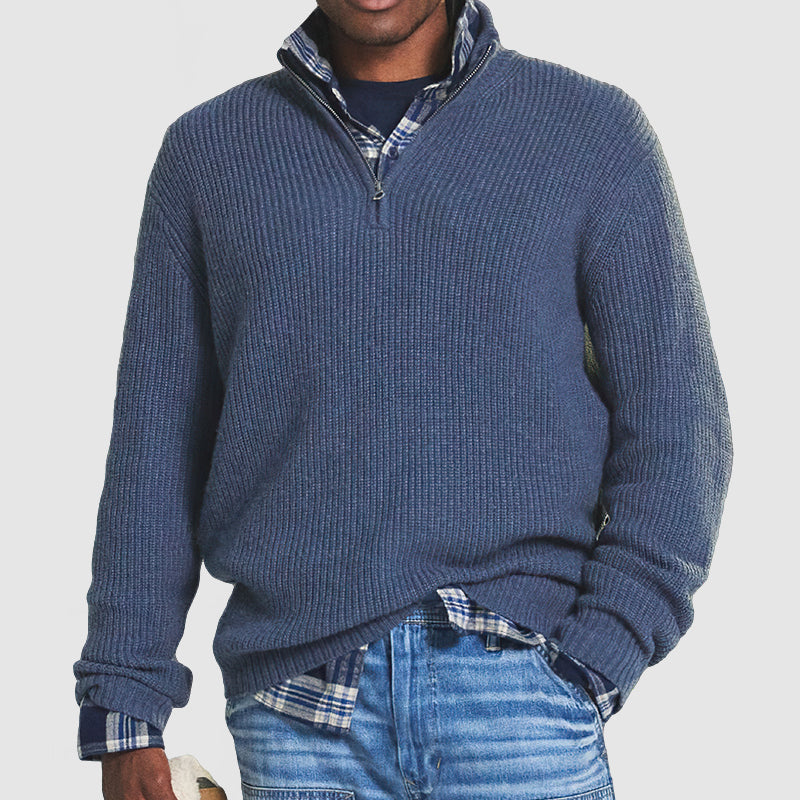 Joel Classic Zip Collar Sweater - Blue